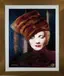 Portrait of woman in ornate hat with dotted film texture and dark atmospheric background