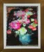 Mixed media painting of flowers with water droplets effect on reflective metal surface