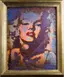 Luminous Icons portrait of Marilyn Monroe with distressed film emulsion effect in purple and orange tones