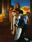 Medieval romantic backdrop - knight in armor with maiden in classical castle setting, custom production design for film and photography shoots