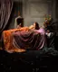 Victorian bedroom scene backdrop - elegant period interior with ornate furnishings and floral arrangements for film production and photography