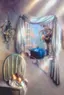 Ethereal spiritual backdrop - heavenly scene with divine lighting effects and flowing drapery for artistic photography and theatrical productions